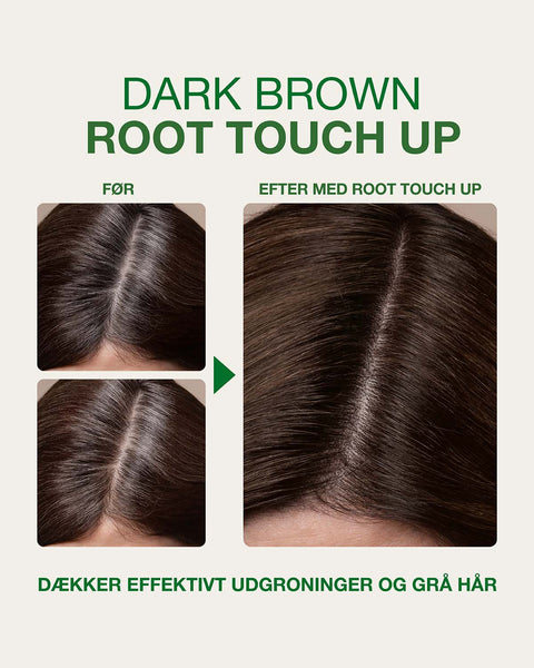 Root touch up i mørkebrun før og efter resultat