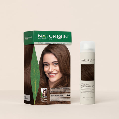 lysebrun hårfarve med root touch spray