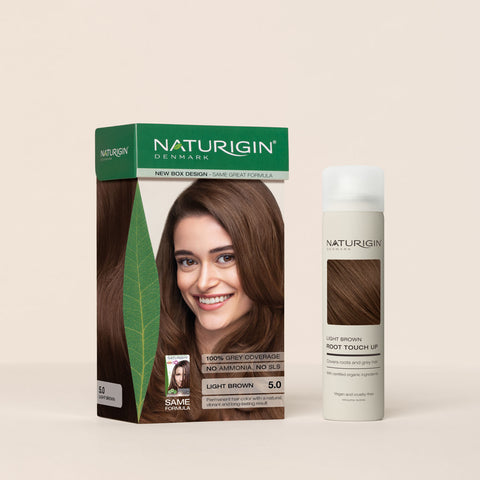 lysebrun hårfarve med root touch spray