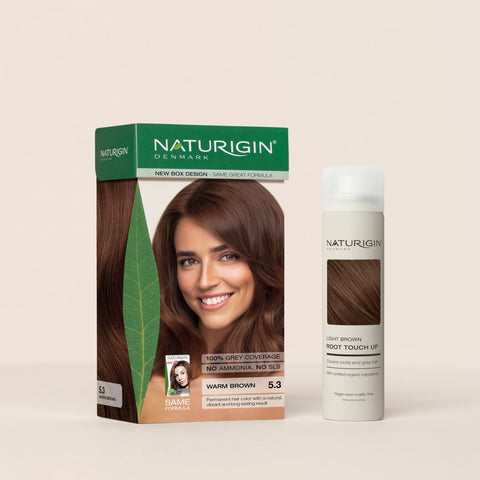 varm brun hårfarve med root touch spray