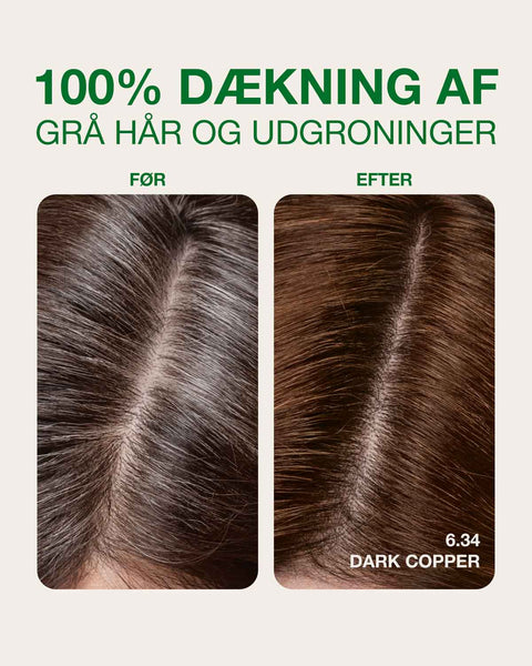 dækning af grå hår med mørk kobber